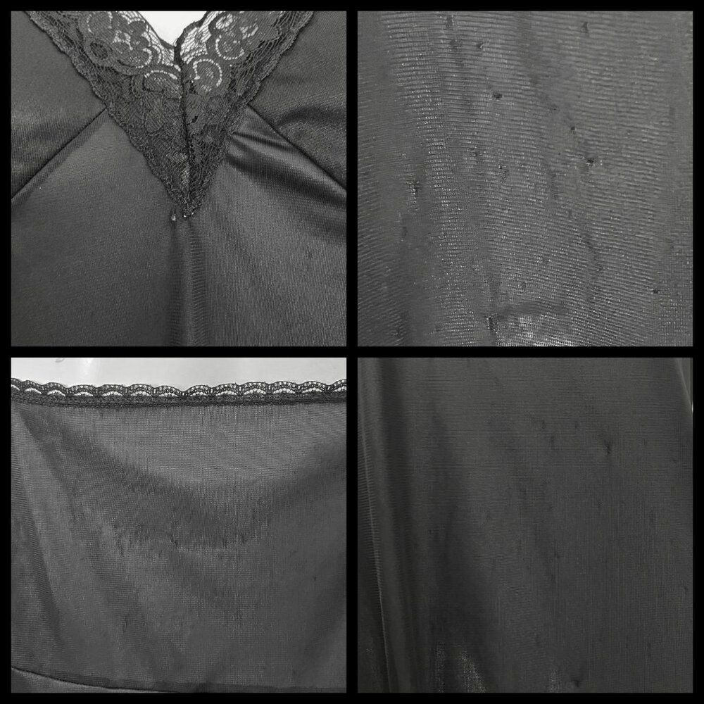 Vintage Black Satin Lingerie Slip Dress Lace Trim Chemise. M/L 22. Boho Coquette - Picture 12 of 12